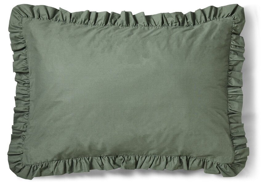 Bridgeport - Örngott till hotellkudde i garnfärgad bomull med volang, 70x100 cm - Blå