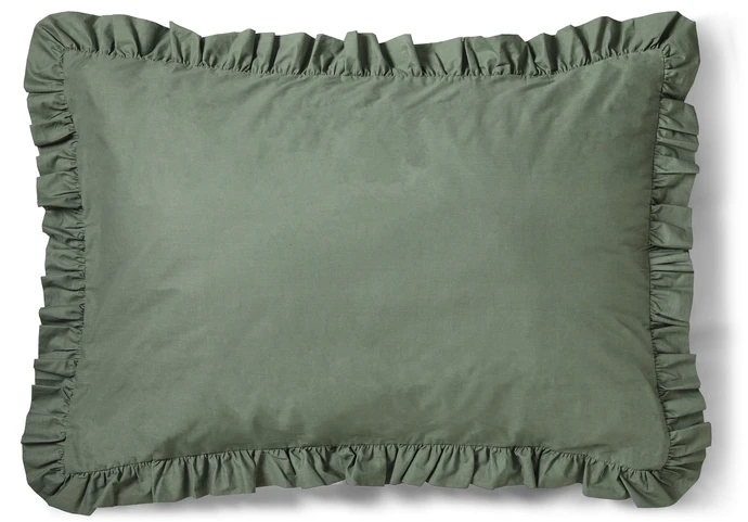 Bridgeport, Örngott till hotellkudde i garnfärgad bomull med volang, 70x100 cm