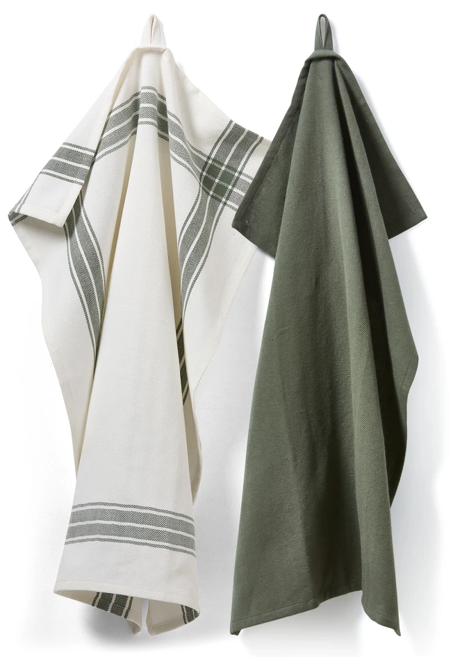 Herringbone - Kökshandduk, 50x70 cm, 2-pack - Grön