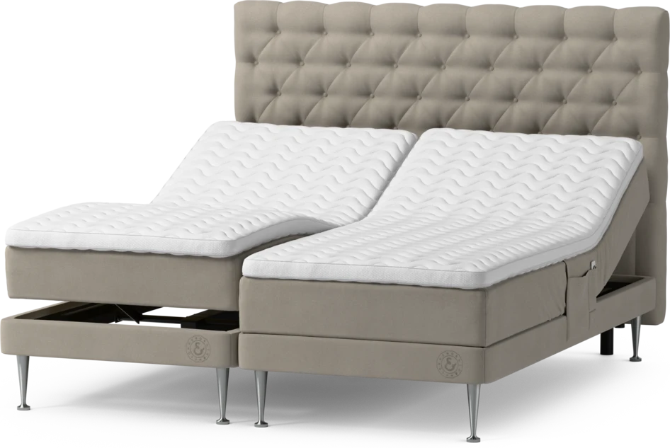 Särö Comfort - Ställbar säng, dubbelsäng med bäddmadrass, sängben och Pikerad sänggavel