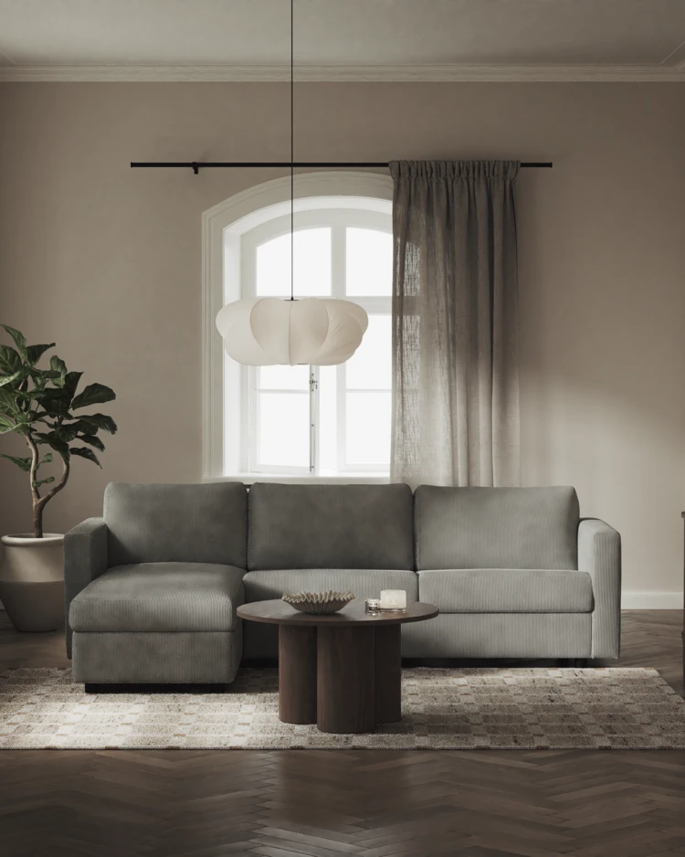 Lindö - Bäddsoffa 2,5-sits med schäslong, vändbar - inspiration