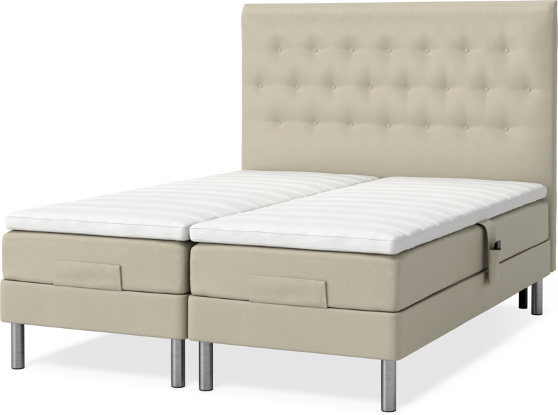 Roma Family - Ställbar säng, dubbelsäng med bäddmadrass och sänggavel pikerad, B 160-180 - Beige