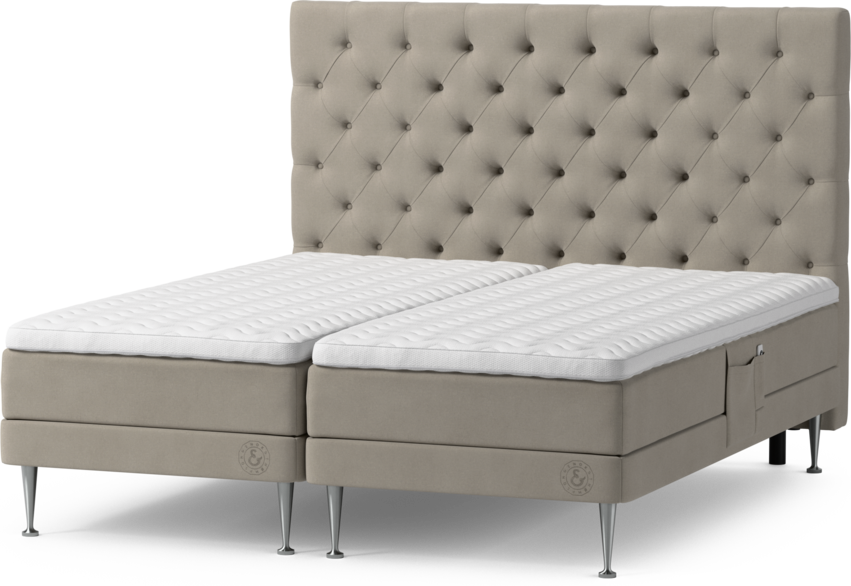 Särö Comfort - Ställbar säng, dubbelsäng med bäddmadrass, sängben och Pikerad XL sänggavel