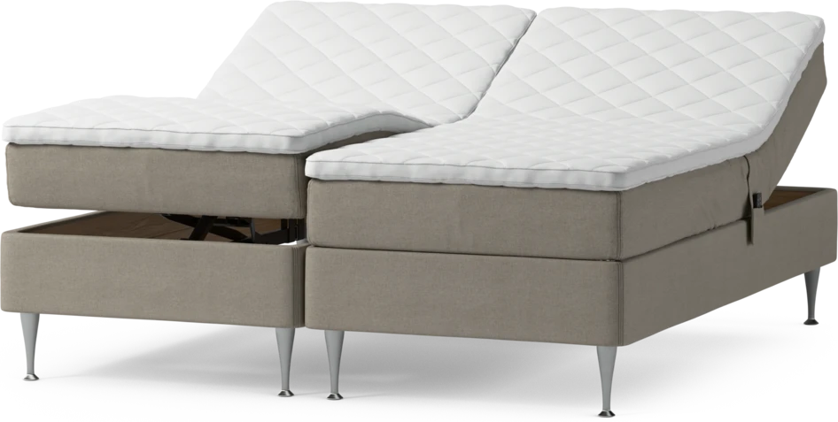 Delux Sense - Ställbar säng, dubbelsäng med bäddmadrass och sängben - Beige