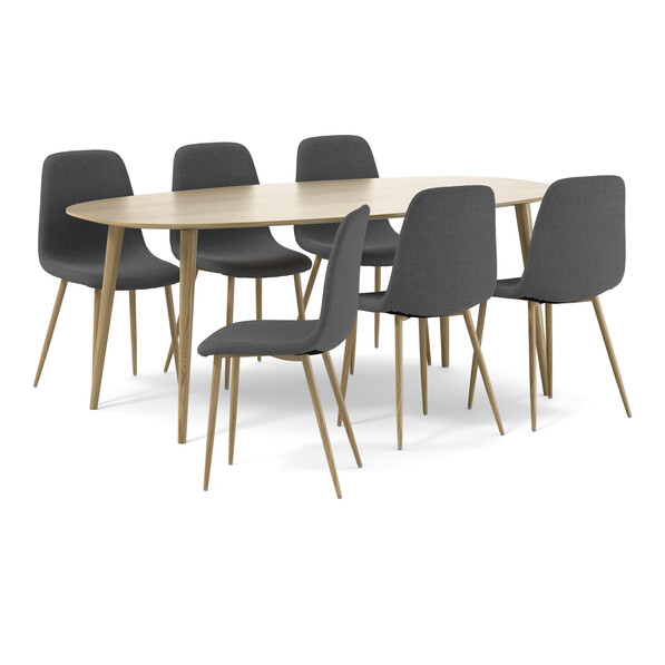 Plaine - Matgrupp med 6 stolar Tracy - Grå