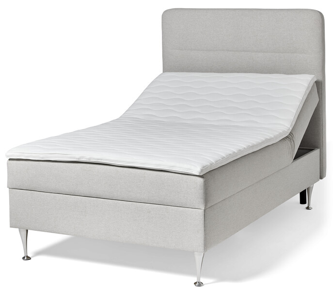 Ease - Manuellt ställbar säng med förvaring, enkelsäng med bäddmadrass och huvudgavel - Beige