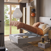 Ease - Manuellt ställbär säng med förvaring, enkelsäng med bäddmadrass - inspiration