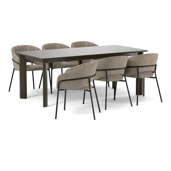 Amina - Matgrupp med 6 karmstolar Selina - Beige