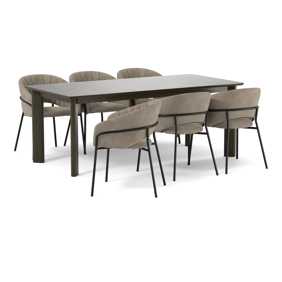Amina - Matgrupp med 6 karmstolar Selina - Beige