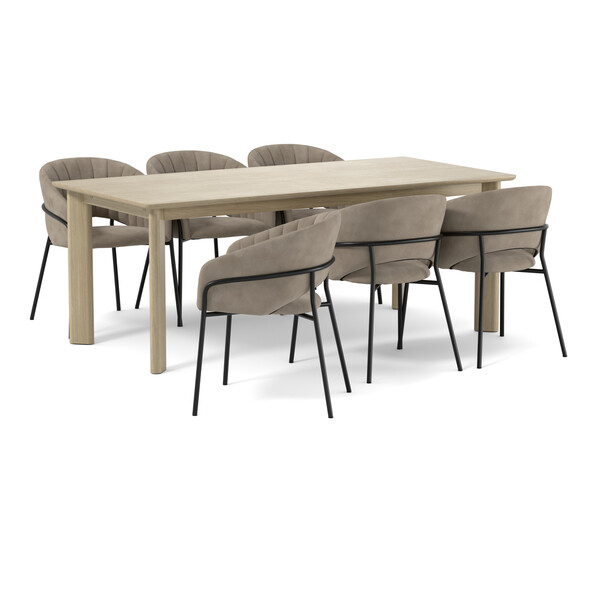 Amina - Matgrupp med 6 karmstolar Selina - Vit