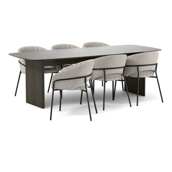 Ines - Matgrupp med 6 karmstolar Selina - Brun