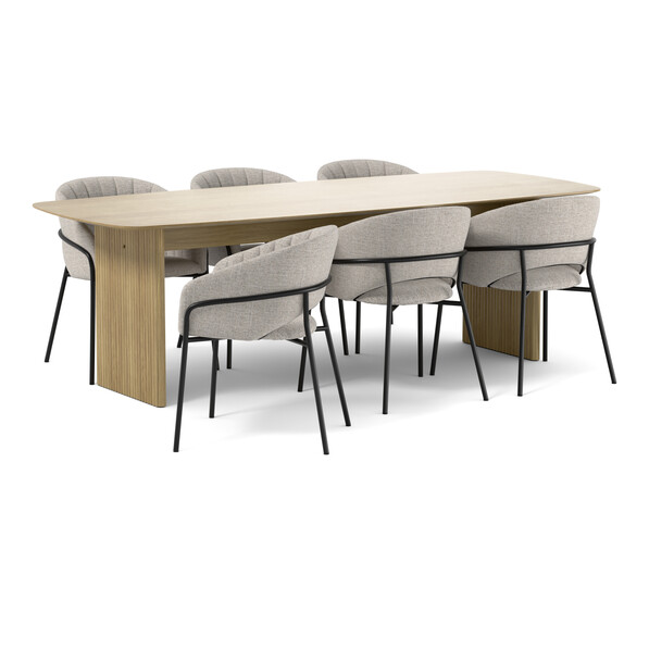 Ines - Matgrupp med 6 karmstolar Selina - Beige