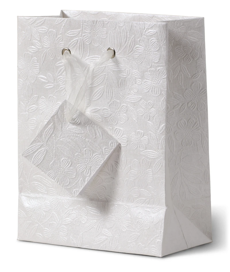 Gåva - Presentpåse, L 16,5 B 9 H 21,5 cm - Vit