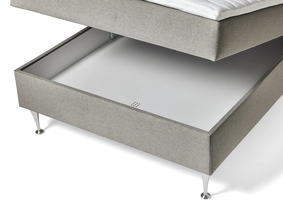 Ease - Manuellt ställbar säng med förvaring, enkelsäng 120x200 cm med bäddmadrass och sänggavel - Grå