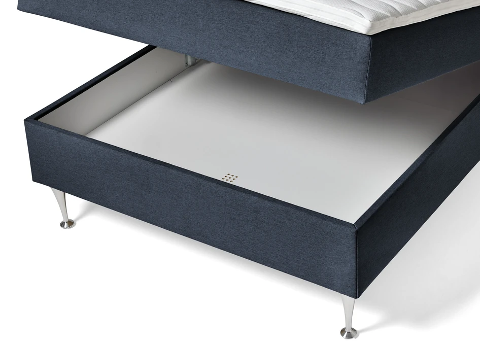 Ease - Manuellt ställbar säng med förvaring, enkelsäng 120x200 cm med bäddmadrass och sänggavel - Blå