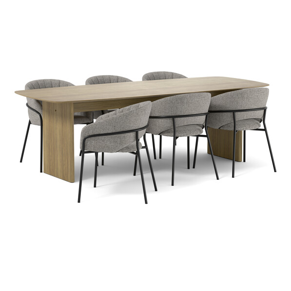 Ines - Matgrupp med 6 karmstolar Selina - Grå