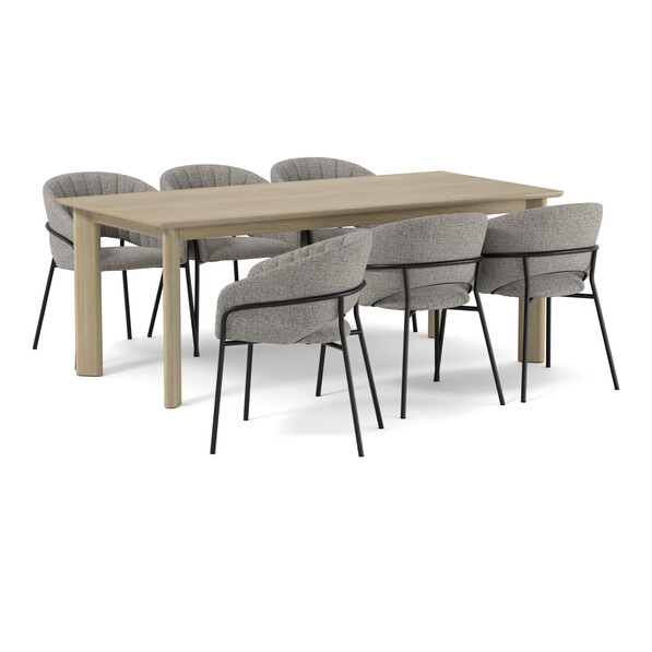 Amina - Matgrupp med 6 karmstolar Selina - Grå