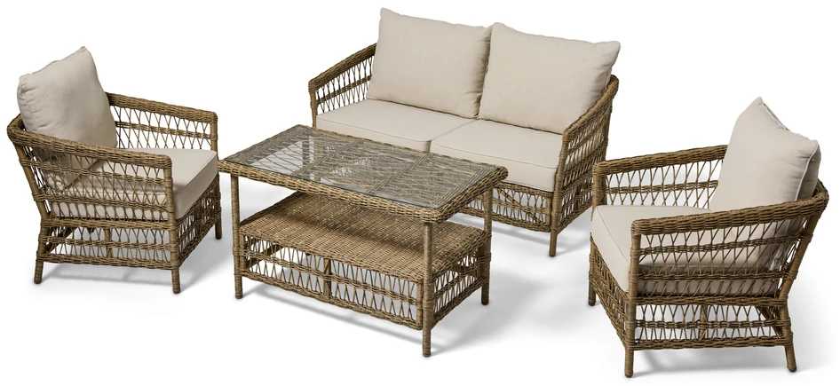 Marbella - Utegrupp med soffa, 2 fåtöljer och bord - Beige