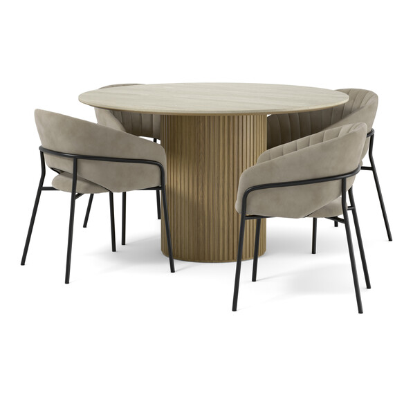 Astrid - Matgrupp med 4 karmstolar Selina - Beige
