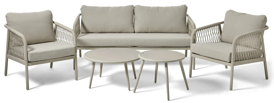 Barcelona - Utegrupp med soffa, 2 fåtöljer och bord - Beige