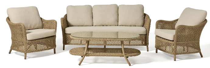 Samos, Utegrupp med soffa, 2 fåtöljer och bord