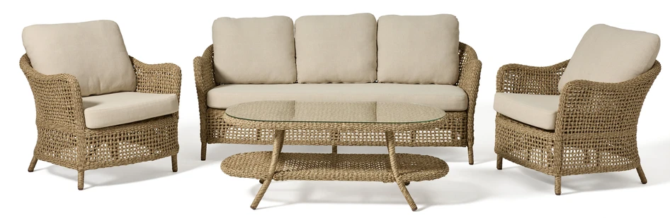 Samos - Utegrupp med soffa, 2 fåtöljer och bord - Beige