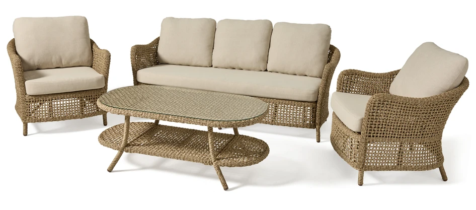 Samos - Utegrupp med soffa, 2 fåtöljer och bord - Beige