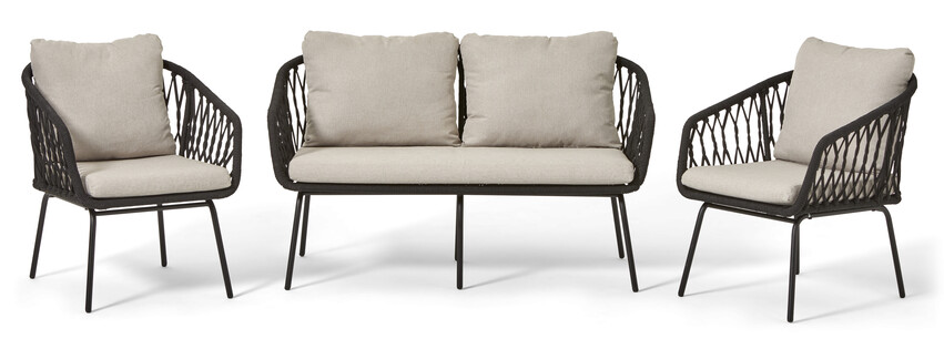 Melody - Utegrupp med soffa och 2 fåtöljer - Svart