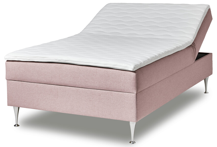 Ease - Manuellt ställbär säng med förvaring, enkelsäng 120x200 cm med bäddmadrass - Rosa