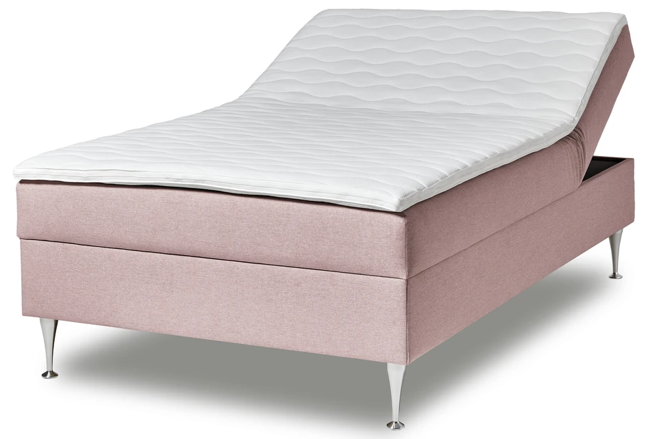 Ease - Manuellt ställbär säng med förvaring, enkelsäng 120x200 cm med bäddmadrass - Rosa