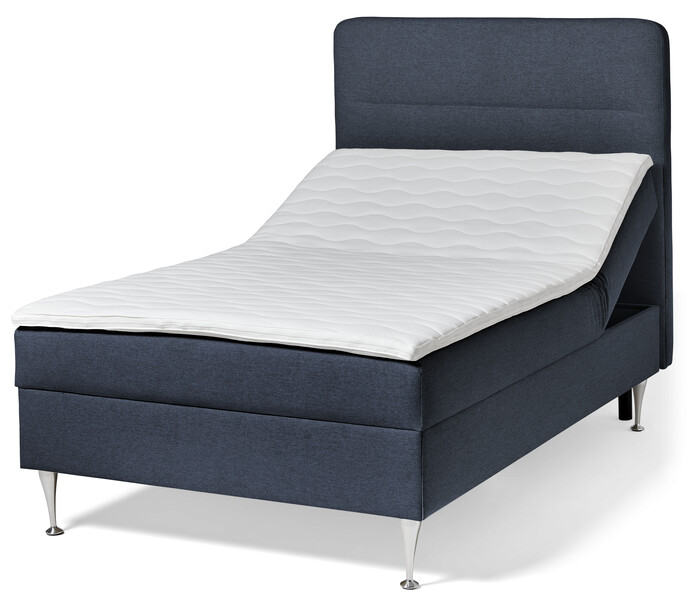 Ease - Manuellt ställbar säng med förvaring, enkelsäng 120x200 cm med bäddmadrass och sänggavel - Blå