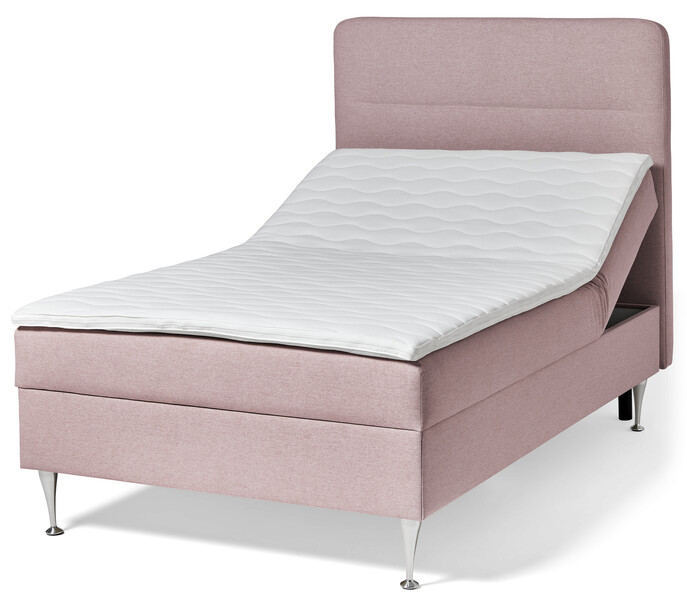Ease - Manuellt ställbar säng med förvaring, enkelsäng 120x200 cm med bäddmadrass och sänggavel - Rosa