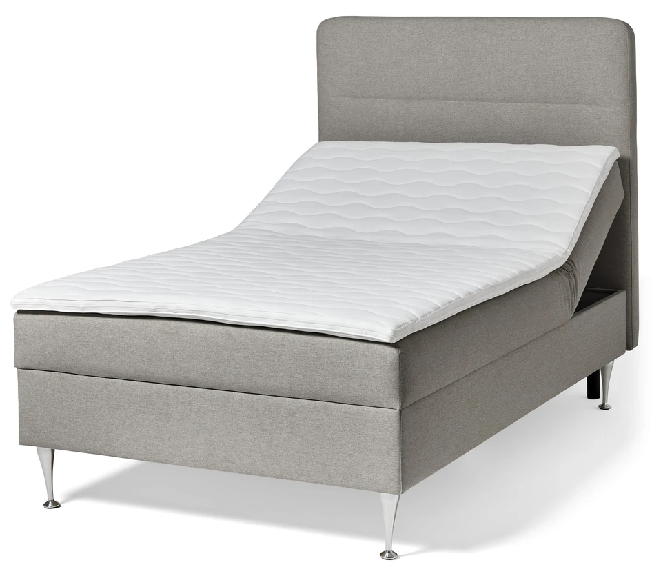 Ease - Manuellt ställbar säng med förvaring, enkelsäng 120x200 cm med bäddmadrass och sänggavel - Grå