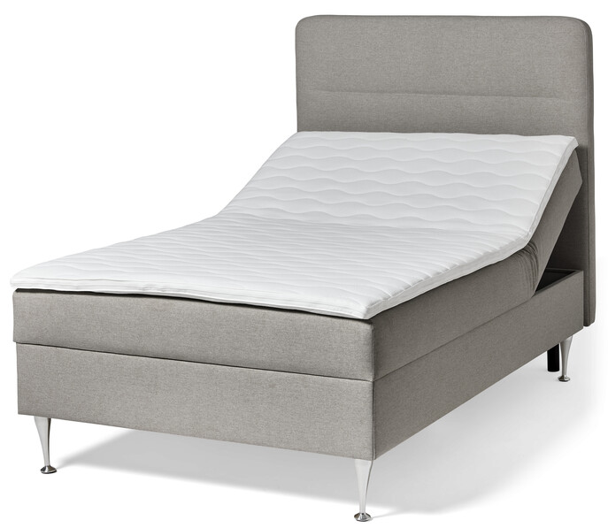 Ease - Manuellt ställbar säng med förvaring, enkelsäng 120x200 cm med bäddmadrass och sänggavel - Grå