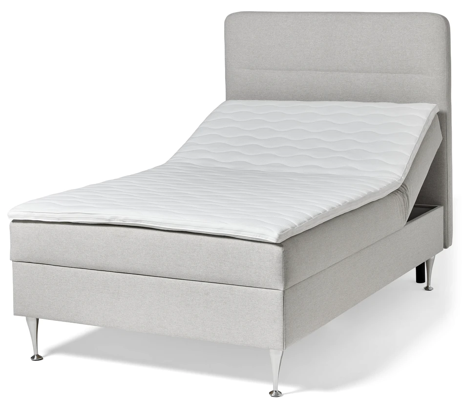 Ease - Manuellt ställbar säng med förvaring, enkelsäng 120x200 cm med bäddmadrass och sänggavel - Beige