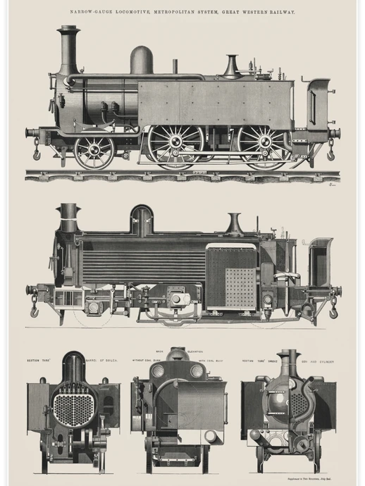 Engine train and its compartments, Poster