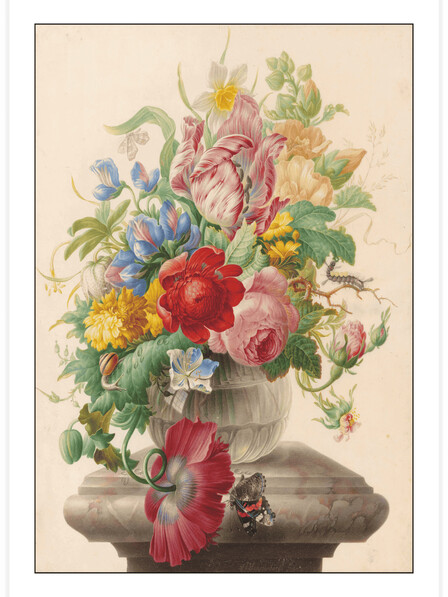 Flowers in a Glass Vase with a Butterfly - Poster