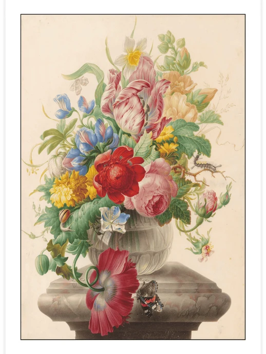 Flowers in a Glass Vase with a Butterfly, Poster