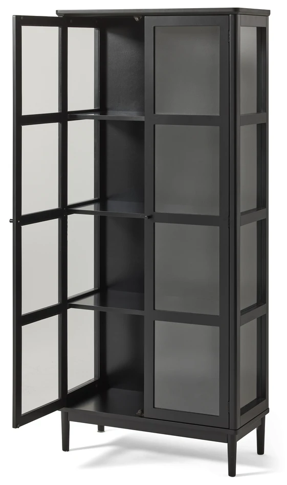 Tova - Vitrinskåp 2 dörrar, 179x37x81 cm - Svart