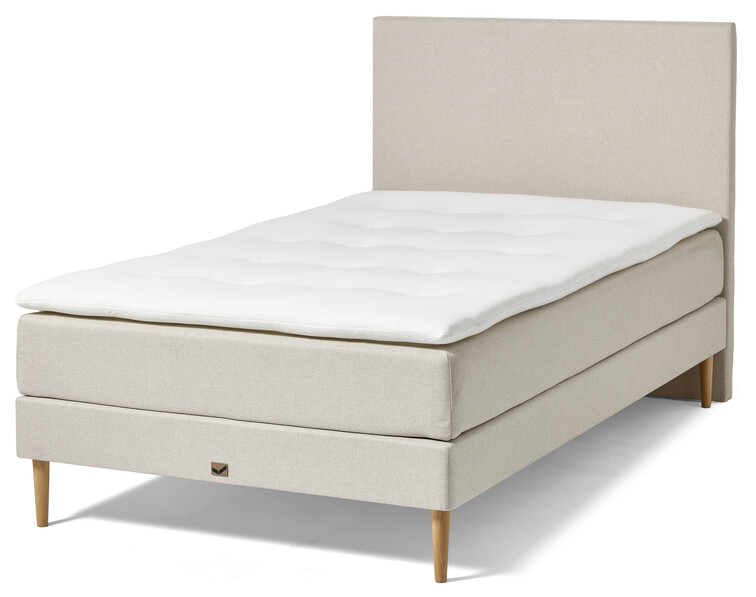 Sandby - Kontinentalsäng, enkelsäng med bäddmadrass, 12 cm träben och slät sänggavel - Beige
