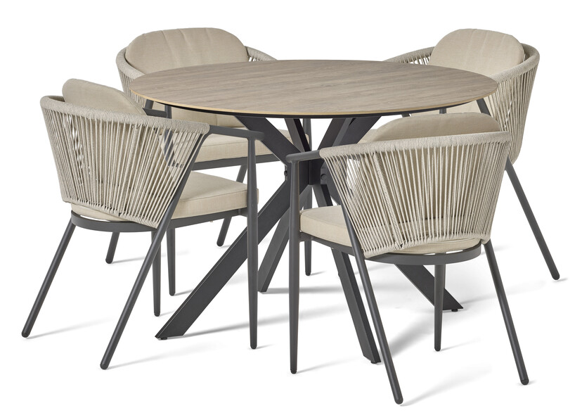 Plaza - Utegrupp med bord och 4 karmstolar - Beige