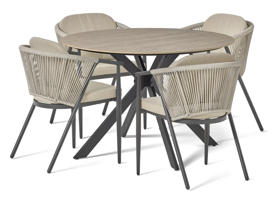 Plaza - Utegrupp med bord och 4 karmstolar - Beige