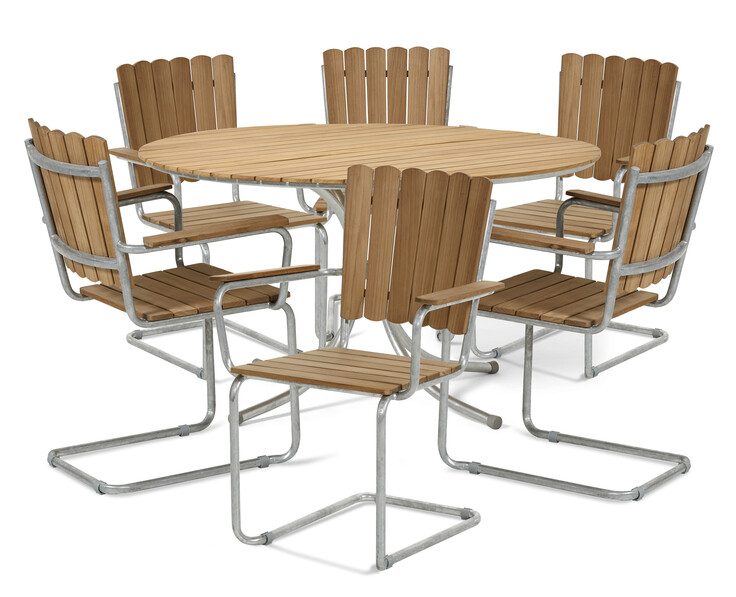 Mölle - Utegrupp med bord och 6 karmstolar - Brun