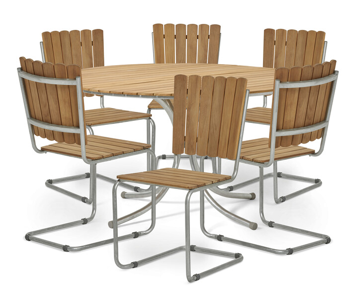 Mölle - Utegrupp med bord och 6 stolar - Brun