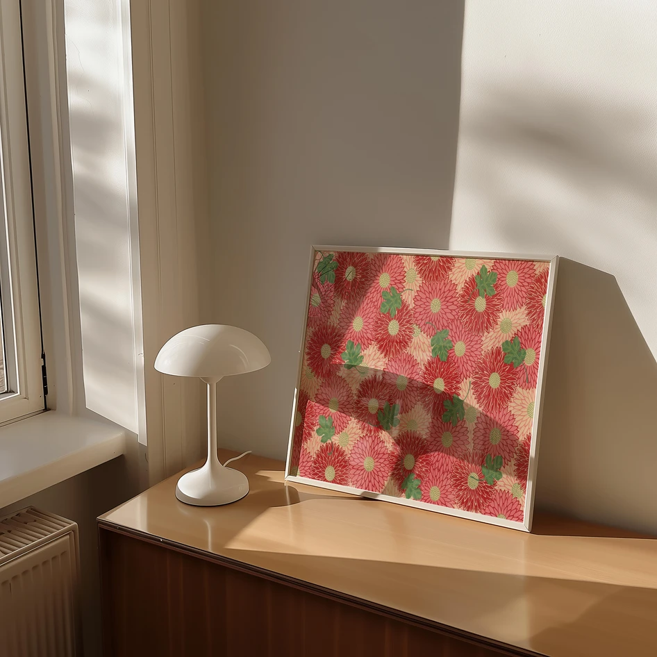 Blad met patroon van chrysanten - Poster