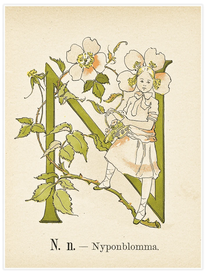 Prinsarnes blomsteralfabet - N - Poster