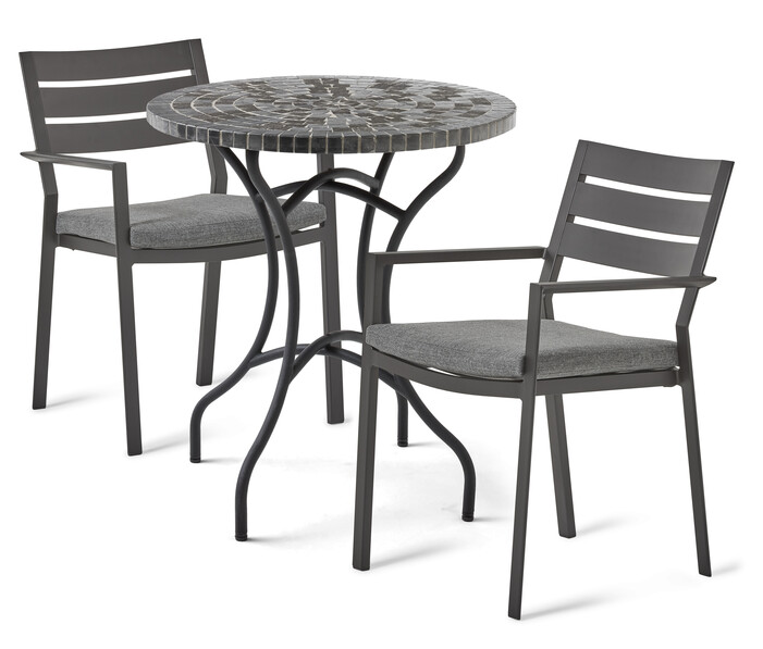 Largo/Arrow - Utegrupp med bord och 2 karmstolar - Svart