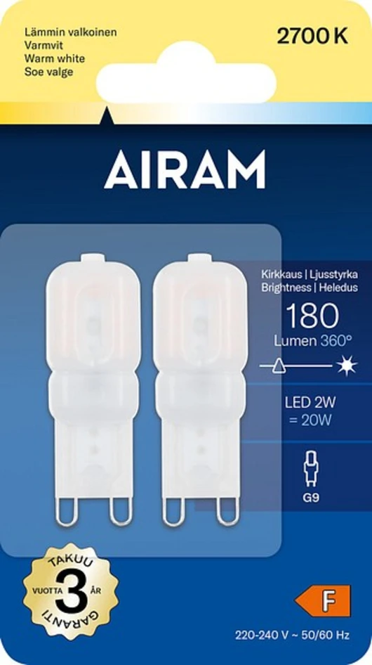 Airam - Ljuskälla LED, G9, lm 180, ej dimbar - Vit