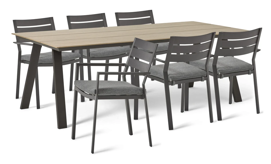 Plaza/Arrow - Utegrupp med bord och 6 utekarmstolar - Svart