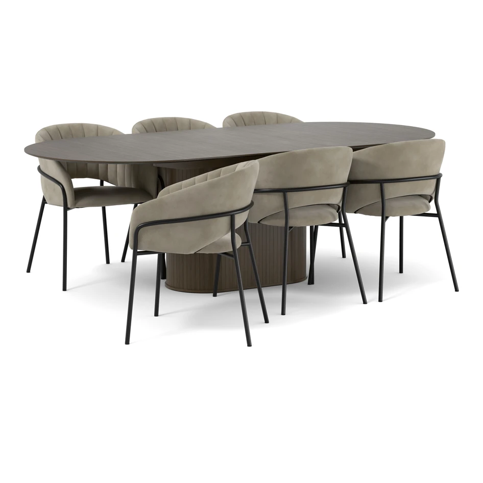 Judit - Matgrupp med 6 karmstolar Selina - Beige
